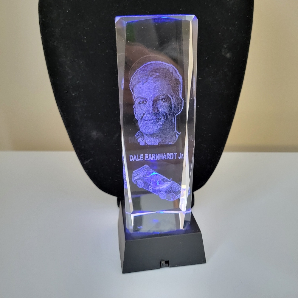 Laser Etched Clear Glass LED Lighted Dale Earnhardt Jr Display